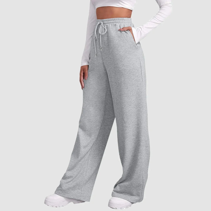 Joggingbyxor med vida ben – Dambyxor med elastisk midja och dragsko