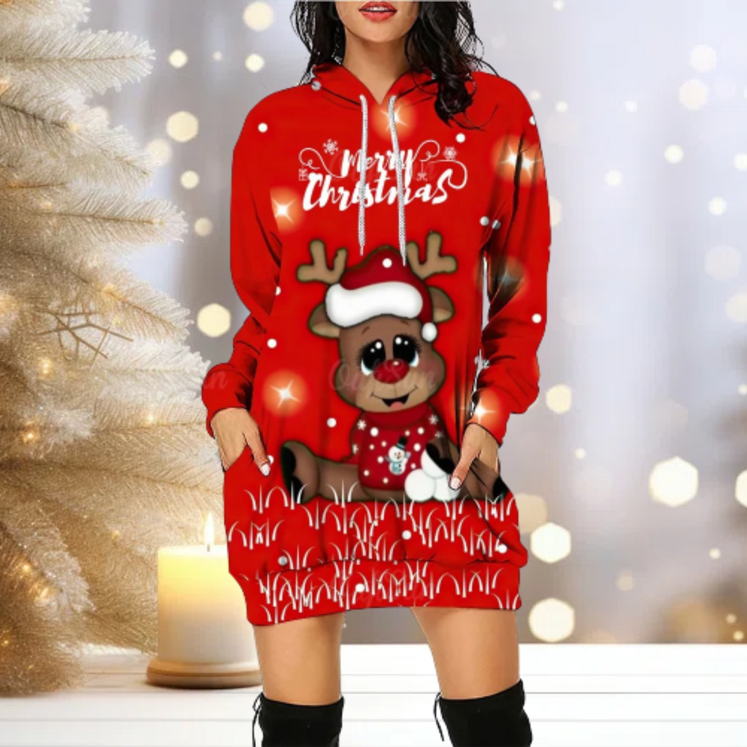 Jul Hoodie - Mysig - Ren - Hoodie Klänning - Jultröja för kvinnor