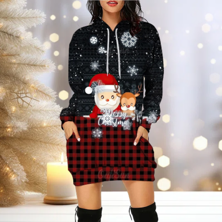 Jul Hoodie - Mysig - Ren - Hoodie Klänning - Jultröja för kvinnor