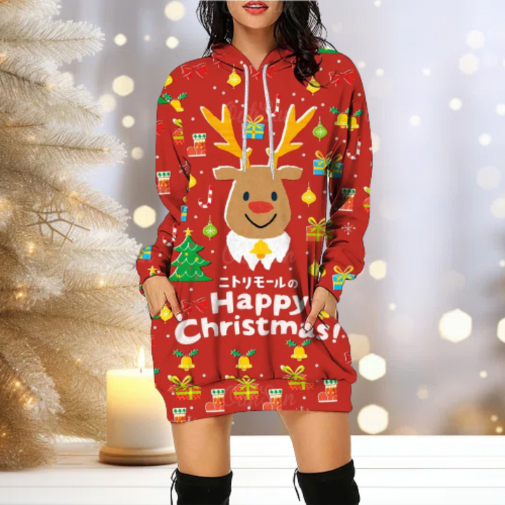 Jul Hoodie - Mysig - Ren - Hoodie Klänning - Jultröja för kvinnor