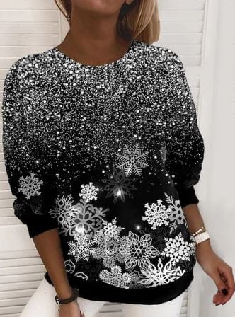 Jul Sweatshirt | Sparkly | Långärmad | Jul Pullover | Damkläder