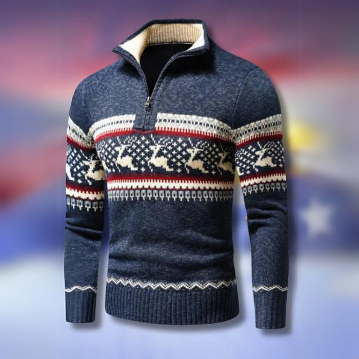 Jultröja | Half-Zip | Ren | Stickad tröja | Herrtröja