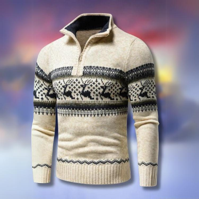 Jultröja | Half-Zip | Ren | Stickad tröja | Herrtröja