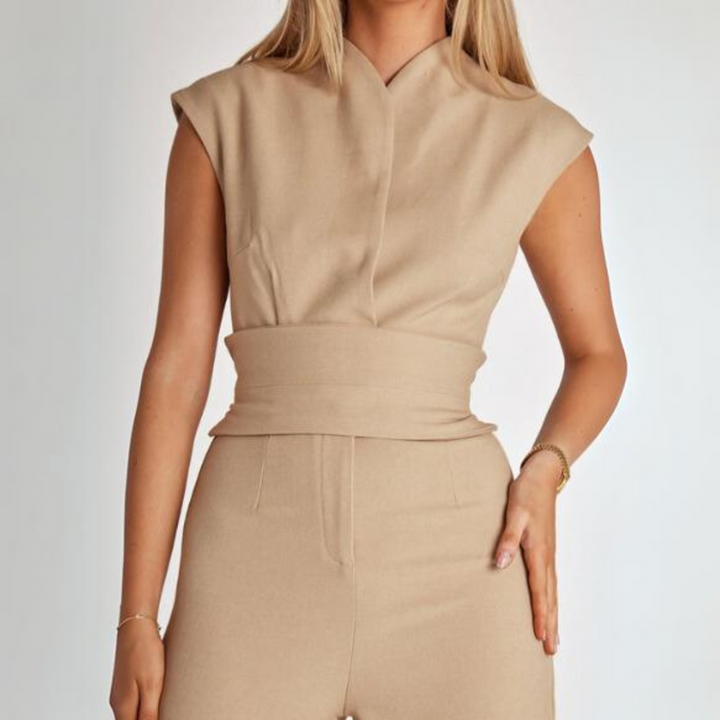 Jumpsuit - Elegant - Midja med knytband - Jumpsuit med vida ben - Ärmlös jumpsuit för kvinnor