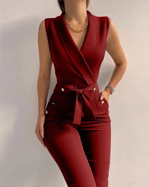 Jumpsuit - V-hals - Ärmlös - Elegant jumpsuit - Formell jumpsuit för kvinnor