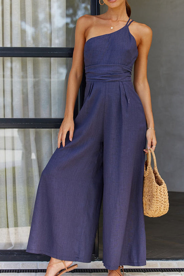 Jumpsuit med en axel | Linne | Sommar | Jumpsuit med vida ben | Elegant jumpsuit