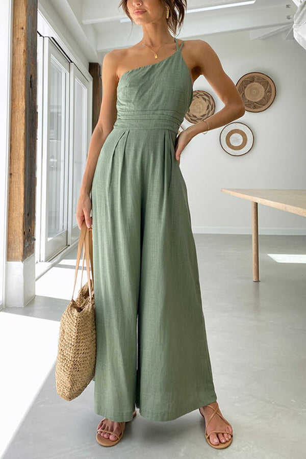 Jumpsuit med en axel | Linne | Sommar | Jumpsuit med vida ben | Elegant jumpsuit