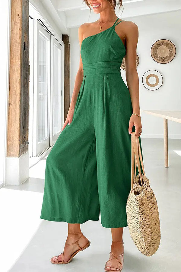 Jumpsuit med en axel | Linne | Sommar | Jumpsuit med vida ben | Elegant jumpsuit