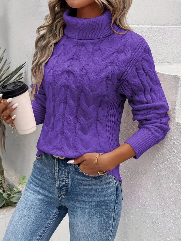 Kvinnors Kabelstickad Turtleneck Tröja - Mjuk och Elegant