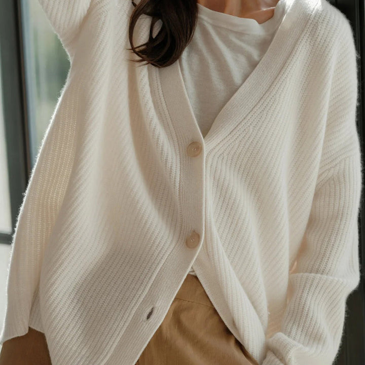 Kashmircardigan – Oversized stickad cardigan med V-ringning för dam
