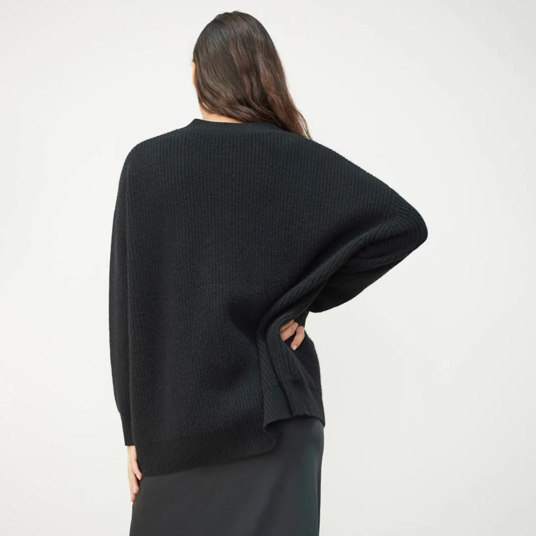 Kashmircardigan – Oversized stickad cardigan med V-ringning för dam