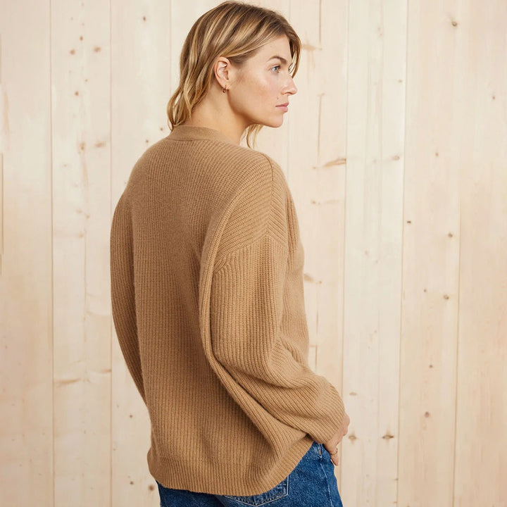 Kashmircardigan – Oversized stickad cardigan med V-ringning för dam