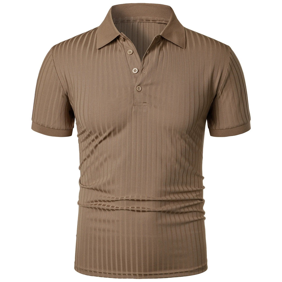 Herrens Slim Fit Stickad Polotröja med Kort Ärm