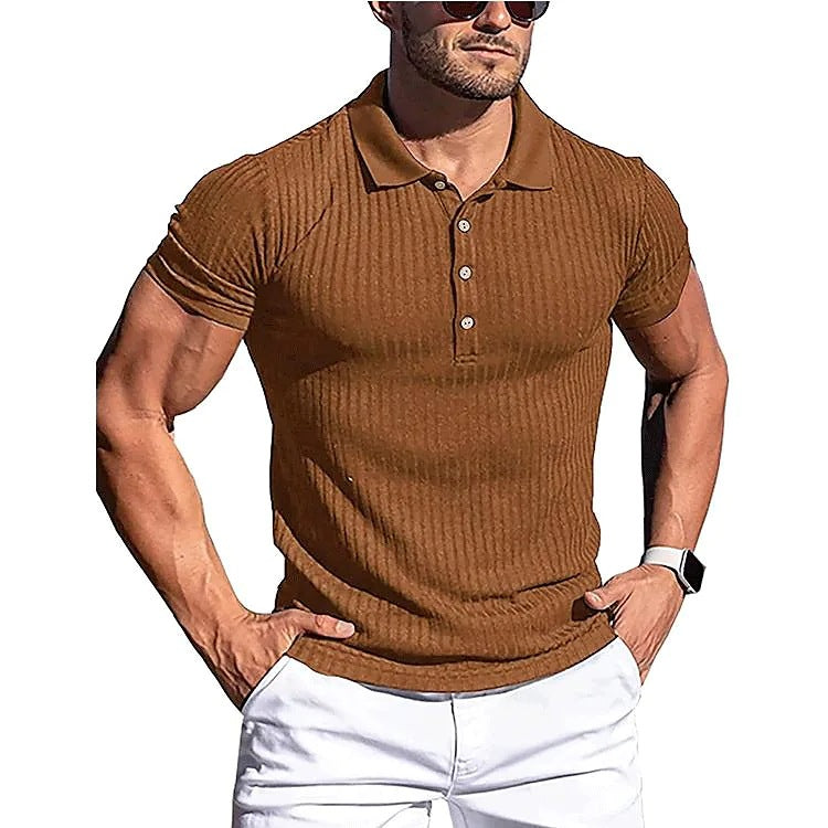 Herrens Slim Fit Stickad Polotröja med Kort Ärm