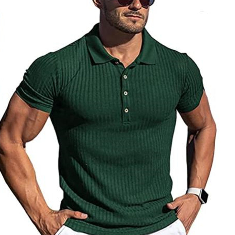 Herrens Slim Fit Stickad Polotröja med Kort Ärm