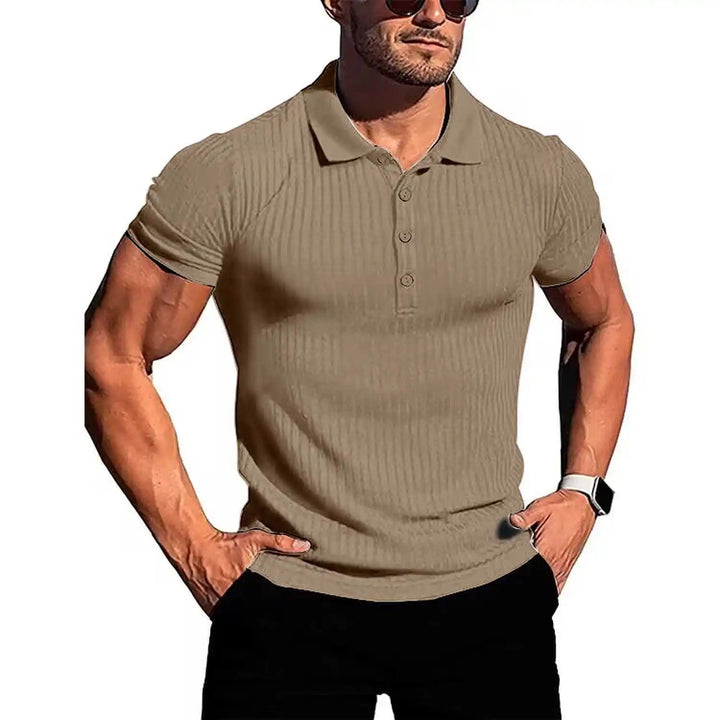 Herrens Slim Fit Stickad Polotröja med Kort Ärm