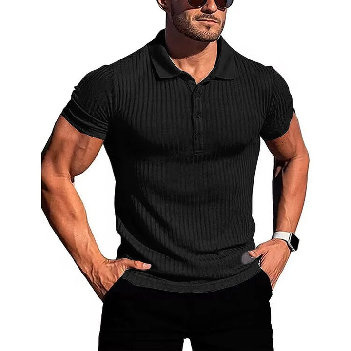 Herrens Slim Fit Stickad Polotröja med Kort Ärm