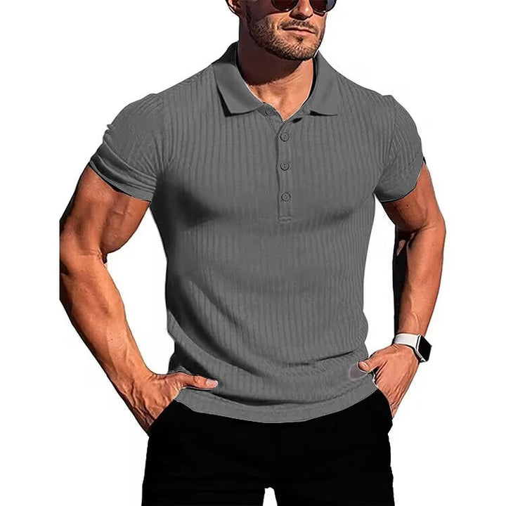 Herrens Slim Fit Stickad Polotröja med Kort Ärm