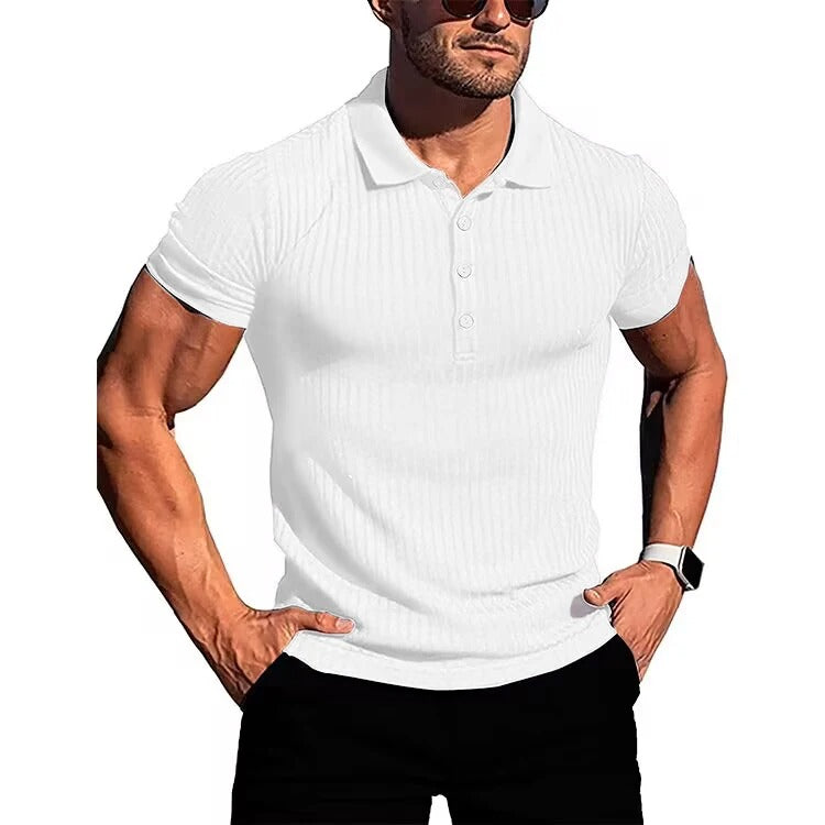 Herrens Slim Fit Stickad Polotröja med Kort Ärm