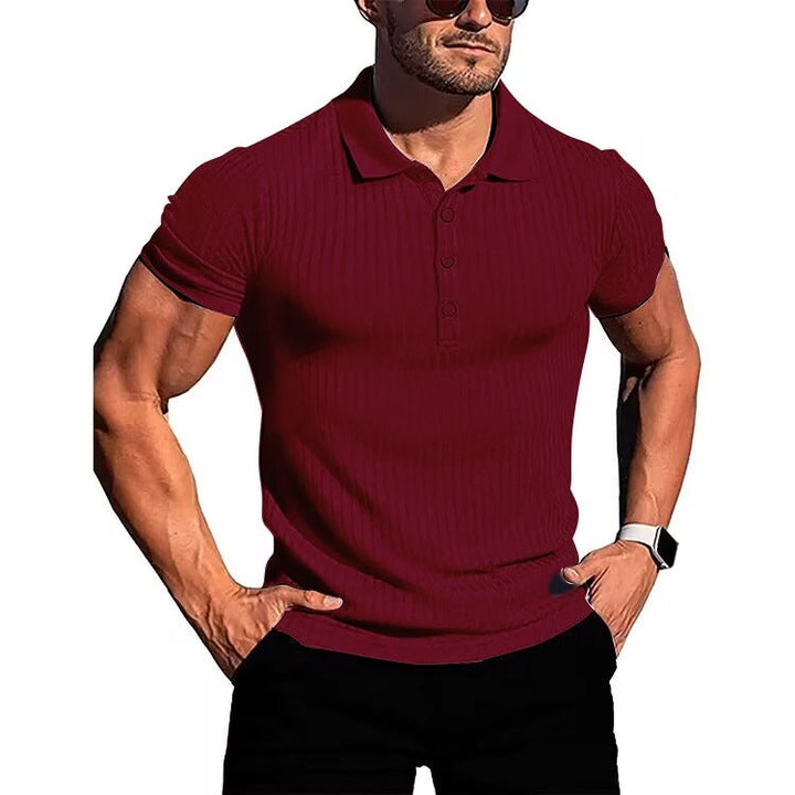 Herrens Slim Fit Stickad Polotröja med Kort Ärm