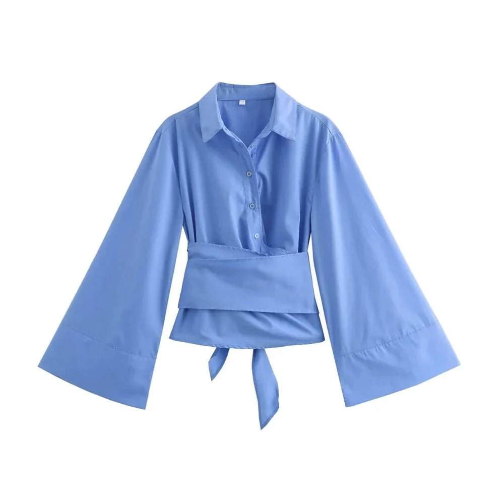 Kimono-blus | Långärmad | Knäppt | Omslagstopp | Damskjorta