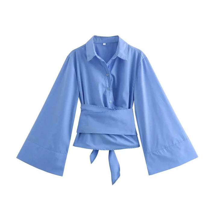 Kimono-blus | Långärmad | Knäppt | Omslagstopp | Damskjorta