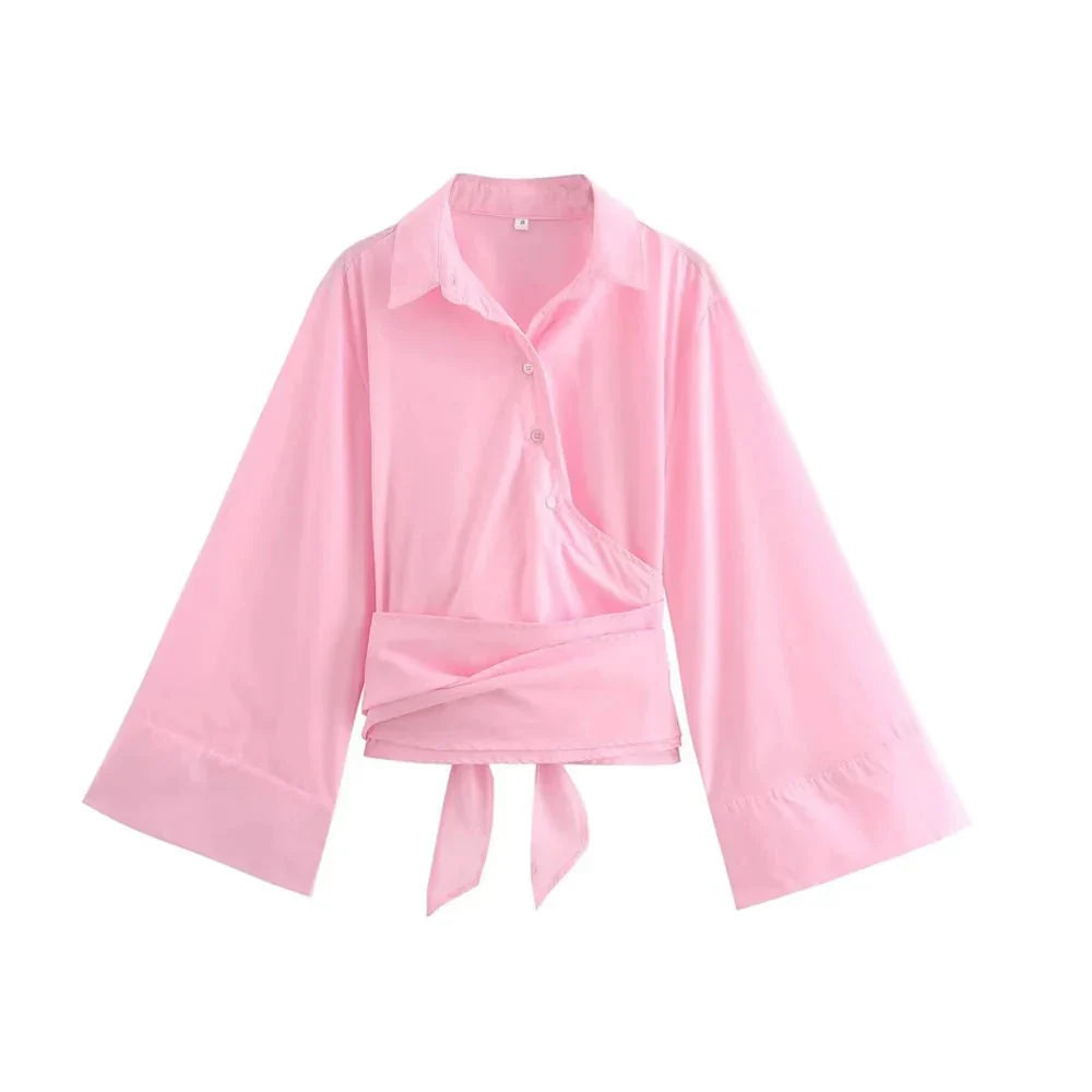 Kimono-blus | Långärmad | Knäppt | Omslagstopp | Damskjorta