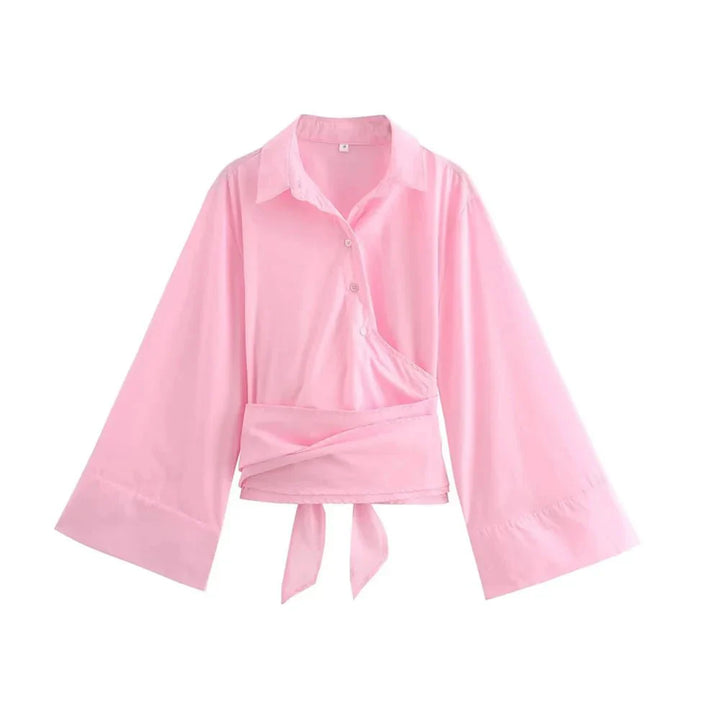 Kimono-blus | Långärmad | Knäppt | Omslagstopp | Damskjorta