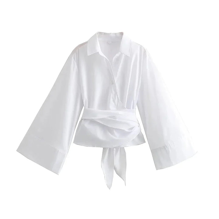 Kimono-blus | Långärmad | Knäppt | Omslagstopp | Damskjorta