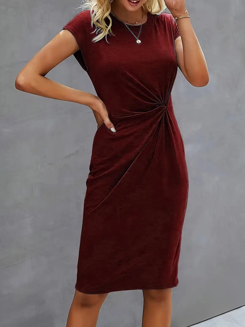 Klänning | Kortärmad | Knälång | Elegant klänning | Midiklänning