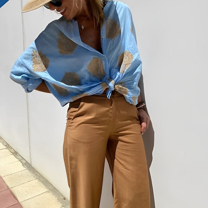 Knäppblus - Oversized - Långärmad - Bohoblus - Sommartoppar för kvinnor