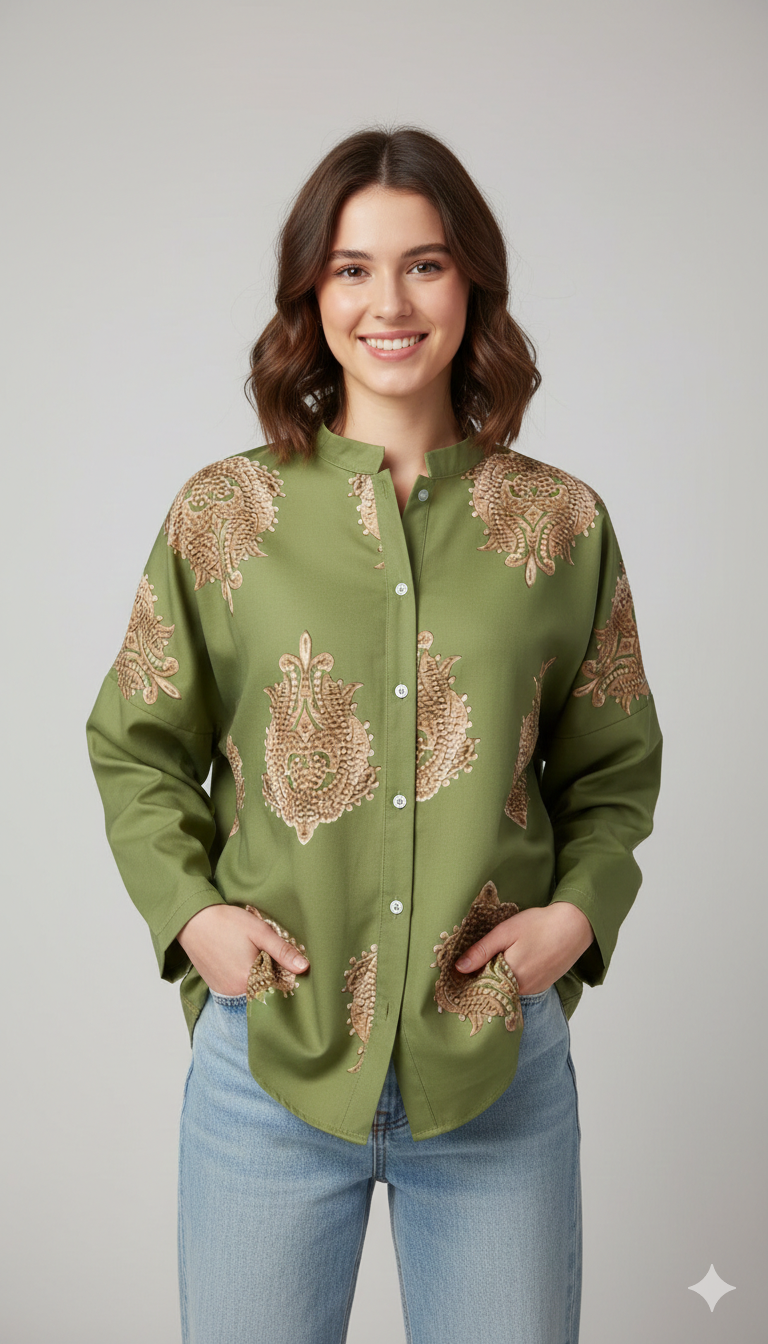 Knäppblus - Oversized - Långärmad - Bohoblus - Sommartoppar för kvinnor