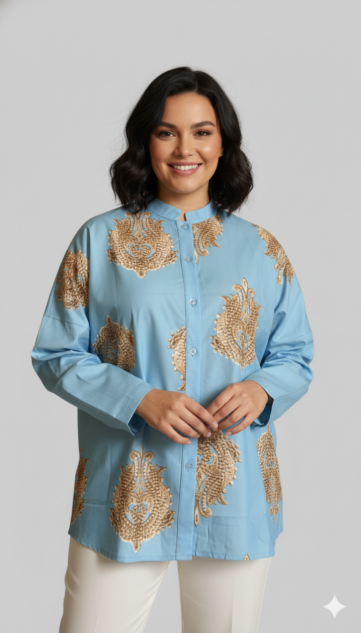 Knäppblus - Oversized - Långärmad - Bohoblus - Sommartoppar för kvinnor