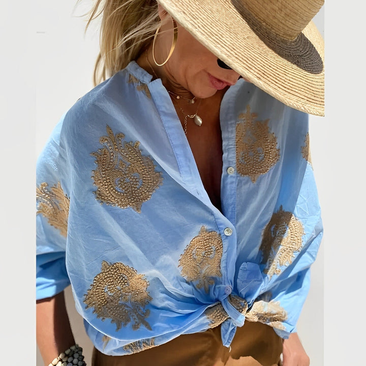 Knäppblus - Oversized - Långärmad - Bohoblus - Sommartoppar för kvinnor