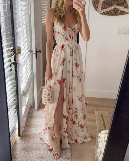 Korsettklänning | Slits | Blommig | Sommarklänning | Maxi Sundress
