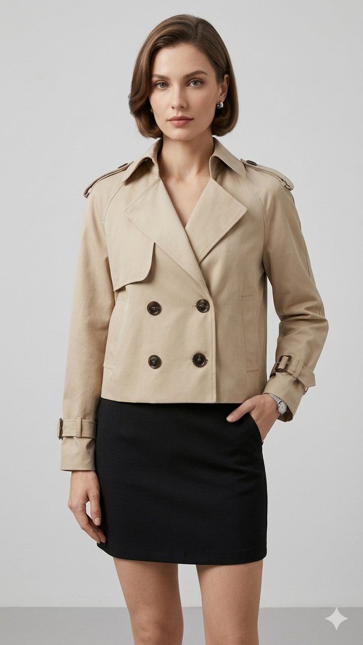 Kort Trench Coat - Bälte - Dubbelknäppt - Beige Trench Coat - Trench Coat Dam