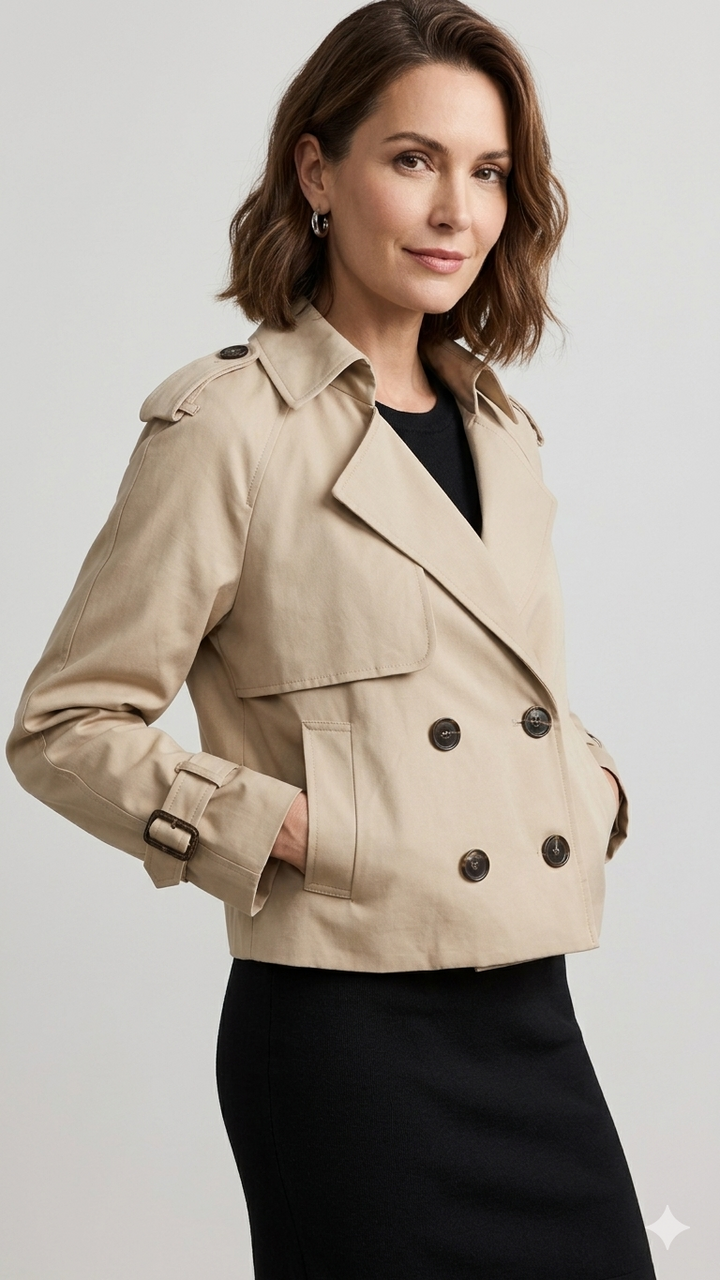 Kort Trench Coat - Bälte - Dubbelknäppt - Beige Trench Coat - Trench Coat Dam
