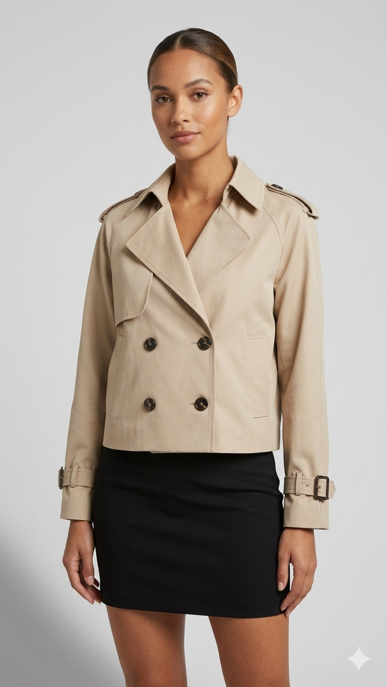 Kort Trench Coat - Bälte - Dubbelknäppt - Beige Trench Coat - Trench Coat Dam