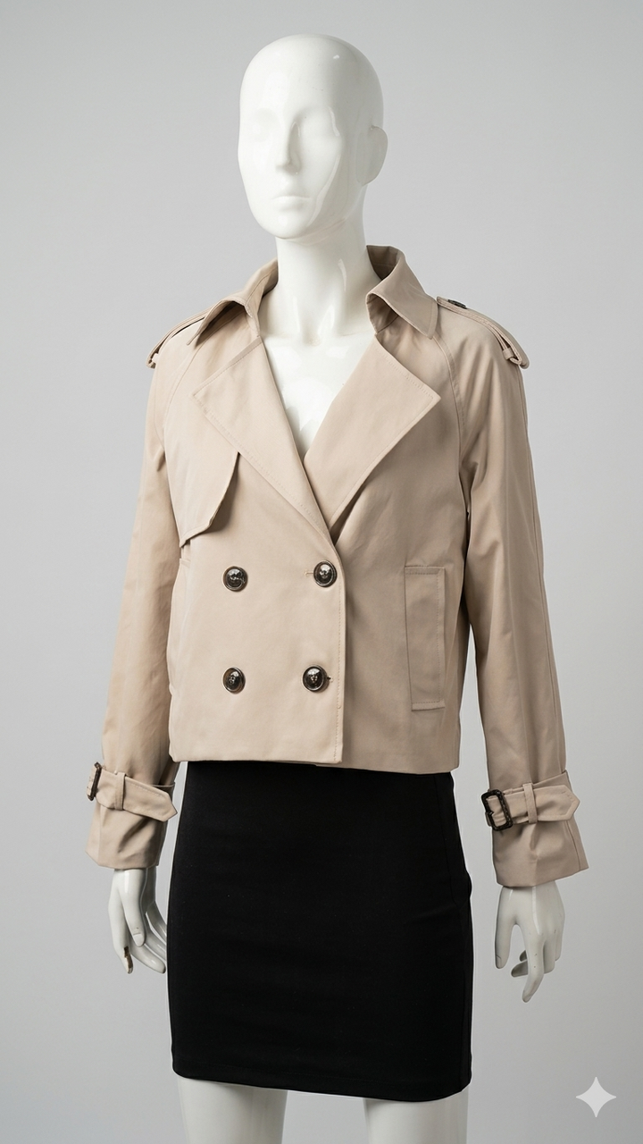 Kort Trench Coat - Bälte - Dubbelknäppt - Beige Trench Coat - Trench Coat Dam