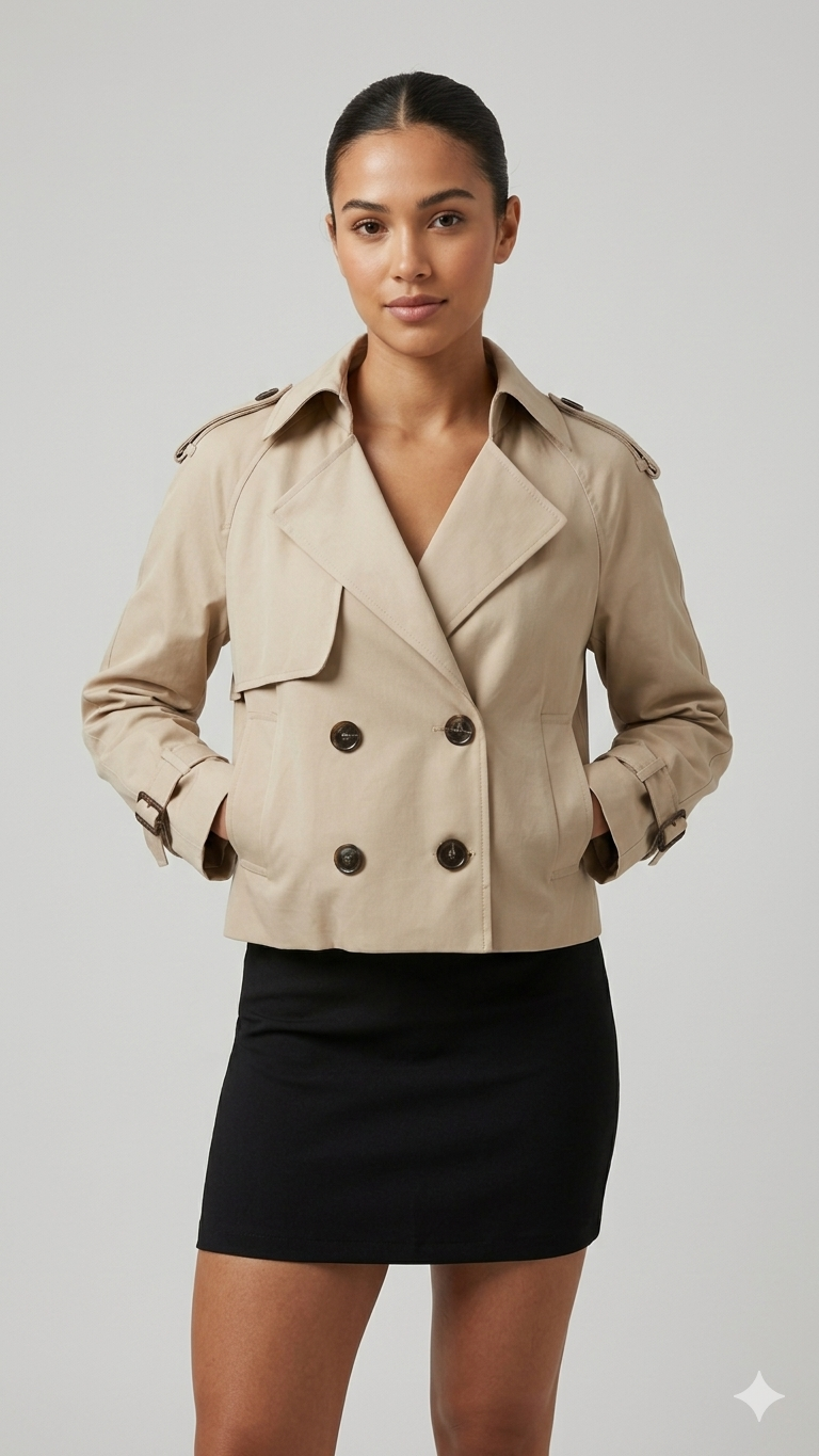 Kort Trench Coat - Bälte - Dubbelknäppt - Beige Trench Coat - Trench Coat Dam