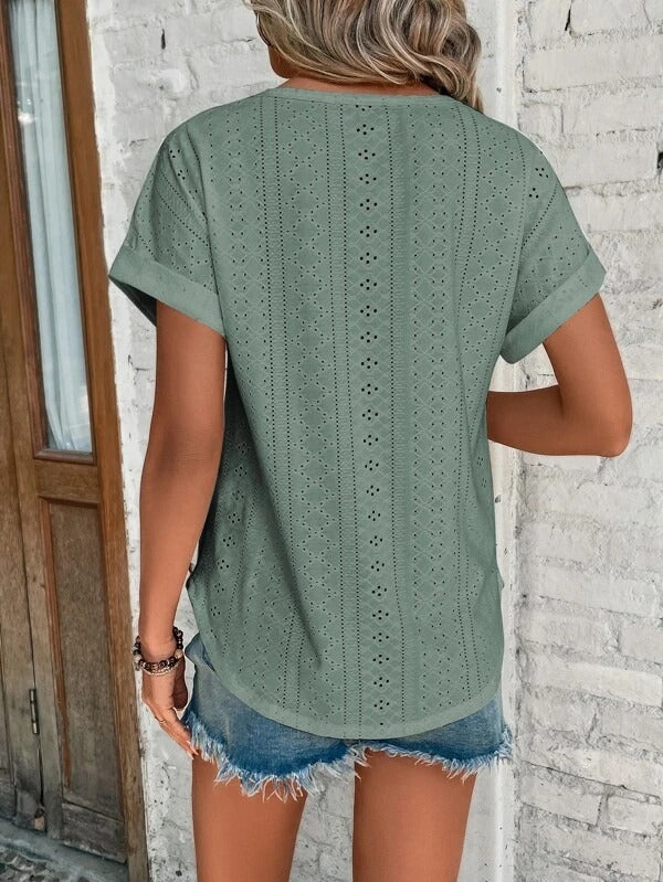 Kortärmad blus - Löst sittande - Rund hals - Sommartoppar - T-shirt för kvinnor