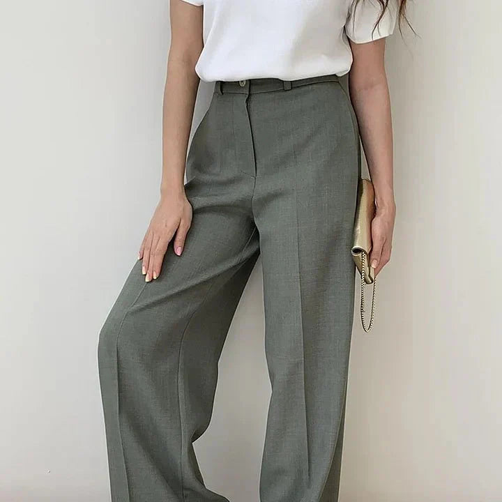 Kostymset för kvinnor | hög midja | vida ben | tvådelat set | blazer och byxor