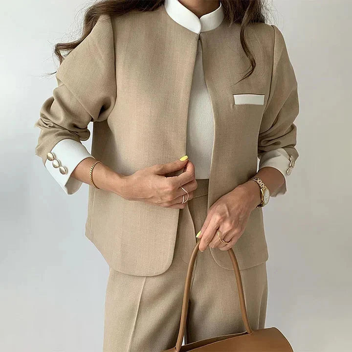 Kostymset för kvinnor | hög midja | vida ben | tvådelat set | blazer och byxor