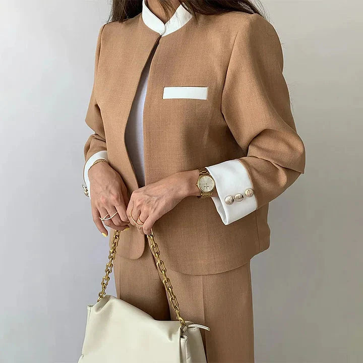 Kostymset för kvinnor | hög midja | vida ben | tvådelat set | blazer och byxor