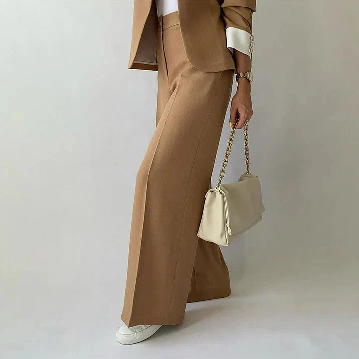 Kostymset för kvinnor | hög midja | vida ben | tvådelat set | blazer och byxor
