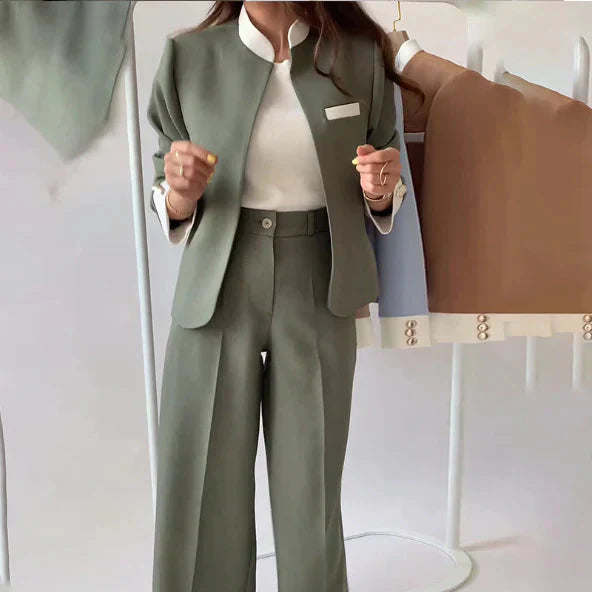 Kostymset för kvinnor | hög midja | vida ben | tvådelat set | blazer och byxor