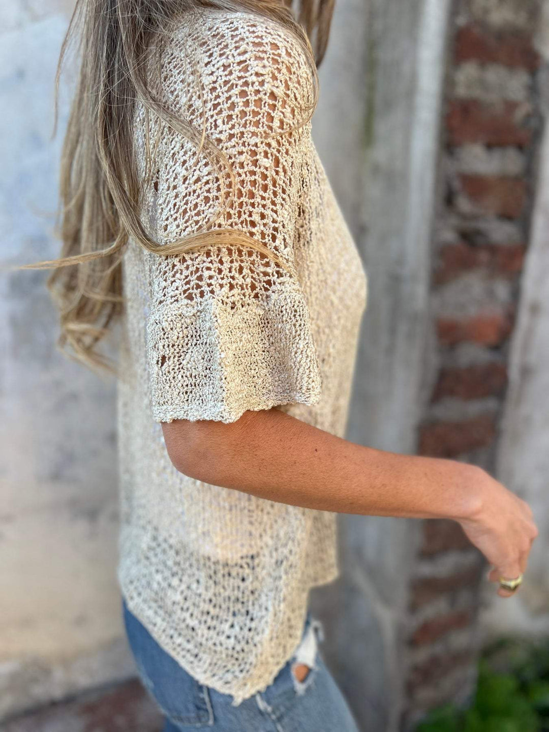 Kvinna Texturerad V-hals Top Elegant Stil
