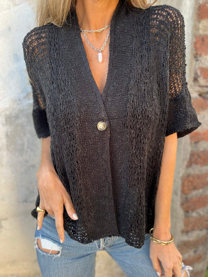 Kvinna Texturerad V-hals Top Elegant Stil