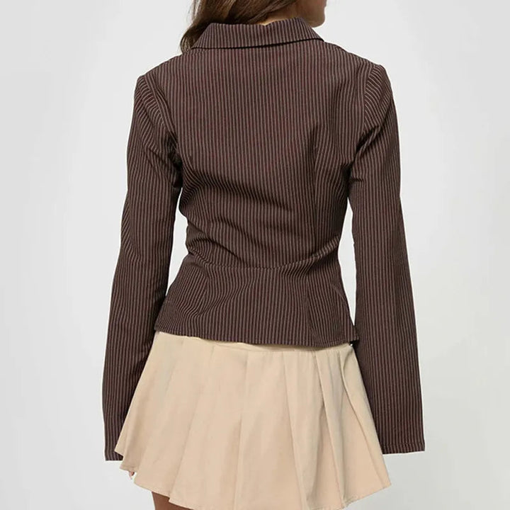 Kvinna Retro Blus Slim Fit med Flared Ärmar