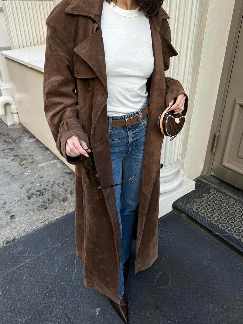 Kvinnors Longline Trench Coat i Brun för Höst & Vinter